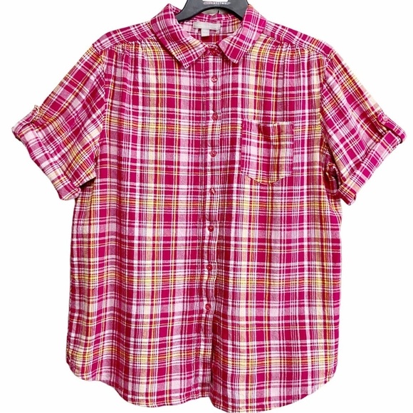 Woman Within Button-Down Blouse Womens Size 18 Short Roll-Tab Sleeve - Picture 1 of 10